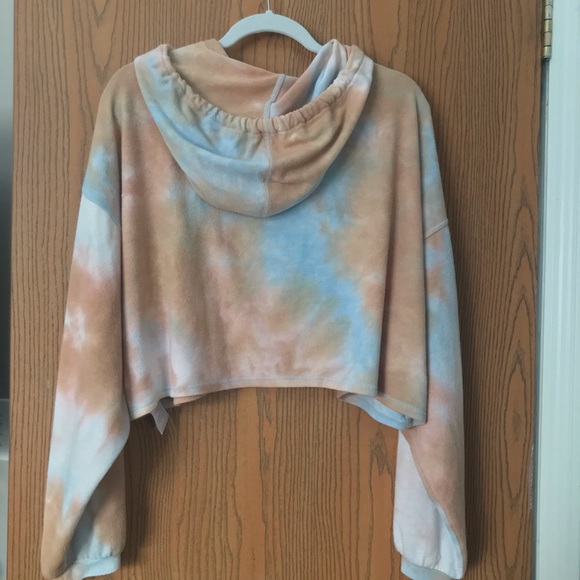 FREE PEOPLE HOODIE ☮️ Tie dyed cropped bat wing sleeves soft lightweight - Picture 3 of 8